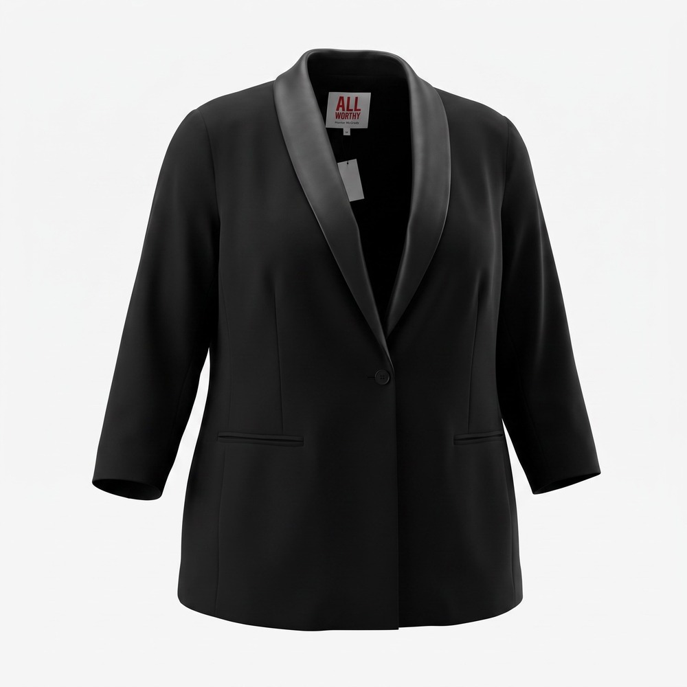 All Worthy Hunter McGrady Blazer 36W Black Faux Leather Trim Tuxedo Chic Edgy